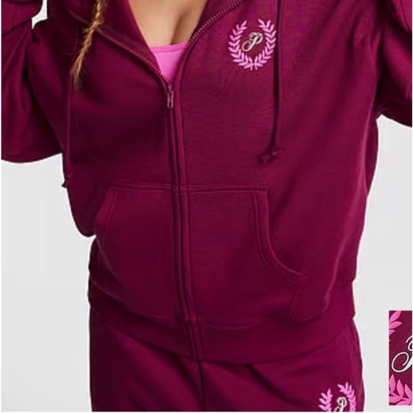 Vs pink ivy fleece relaxed sweatpants ivy fleece full zip hoodie Sz xl magenta - Picture 6 of 10
